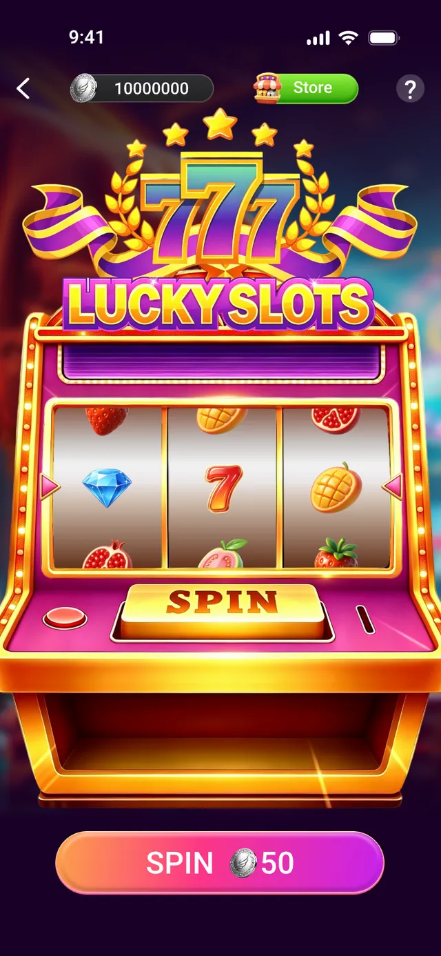 ReelReward Lucky Slots mini game with a three-reel slot machine and a spin button
