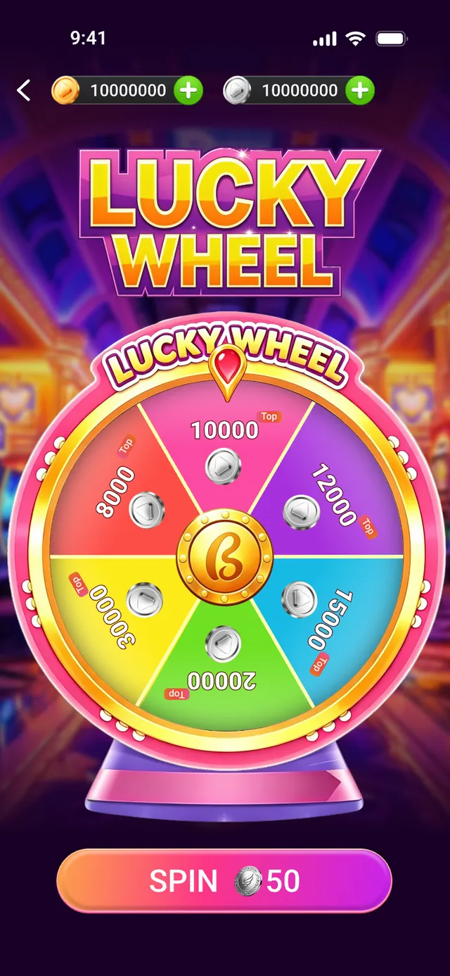 ReelReward Lucky Wheel mini game with a six-segment prize wheel and a spin button